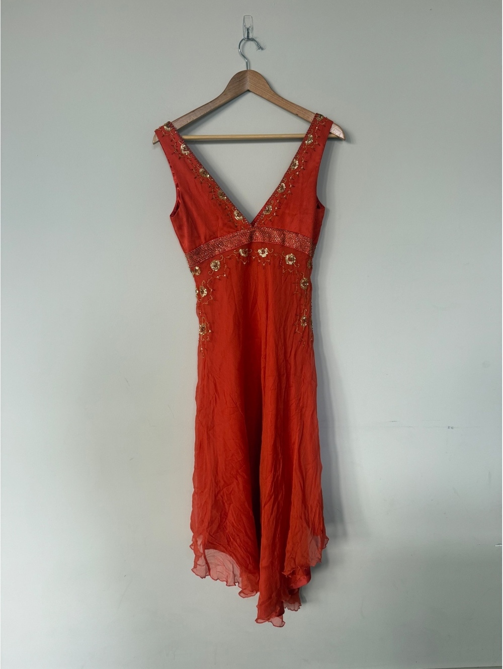 NWT DEADSTOCK Y2K Fairy Silk Beaded Orange Euro Dress Laundry by Shelli Segal - Picture 7 of 13